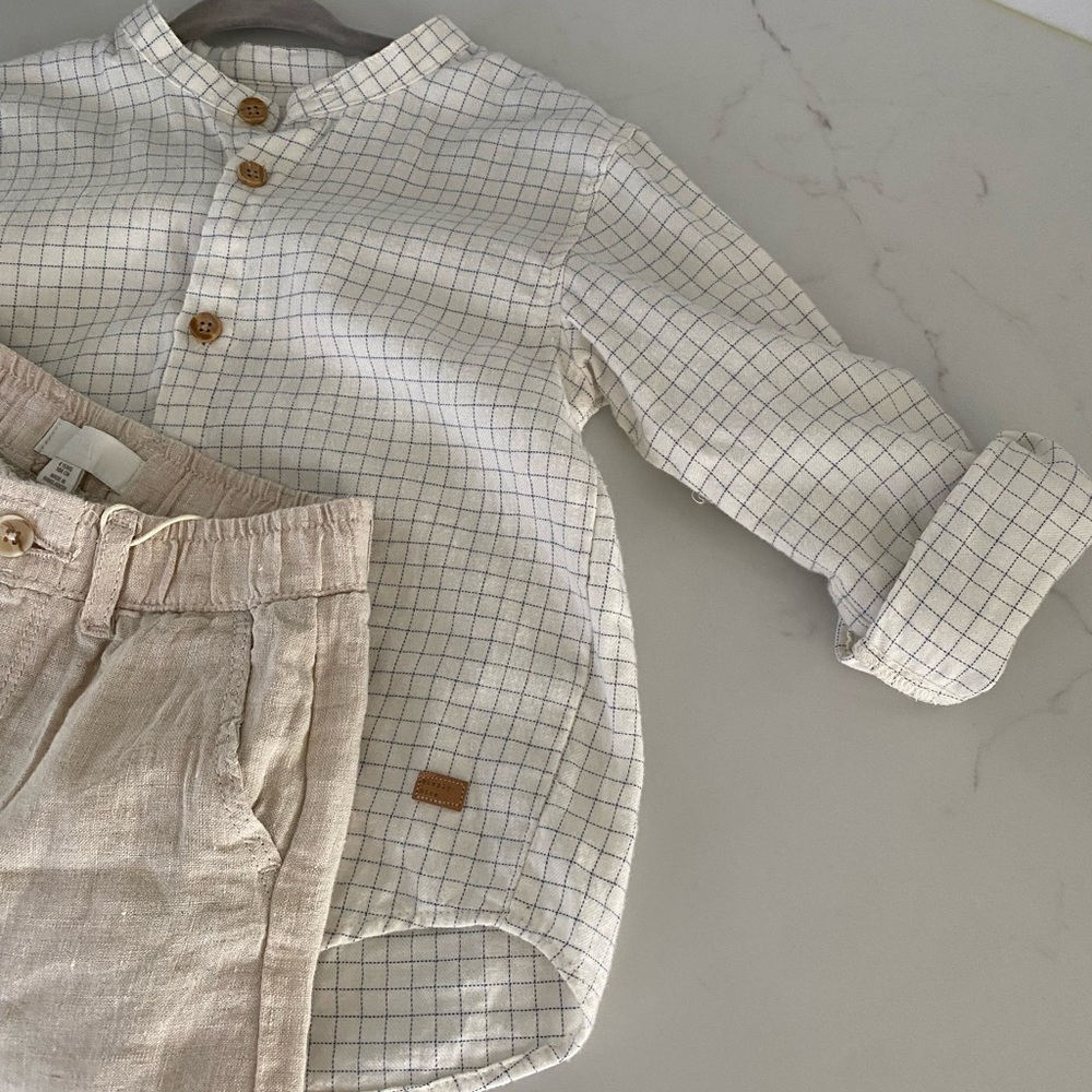 Zara kids boys size 2-3 checkered button up shirt pictures beach
